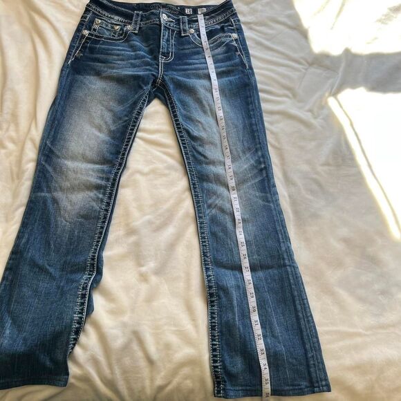 Miss Me Midrise Bootcut Blue Denim Cowgirl Jeans with Rhinestones Size 38 x 31 - Picture 8 of 8